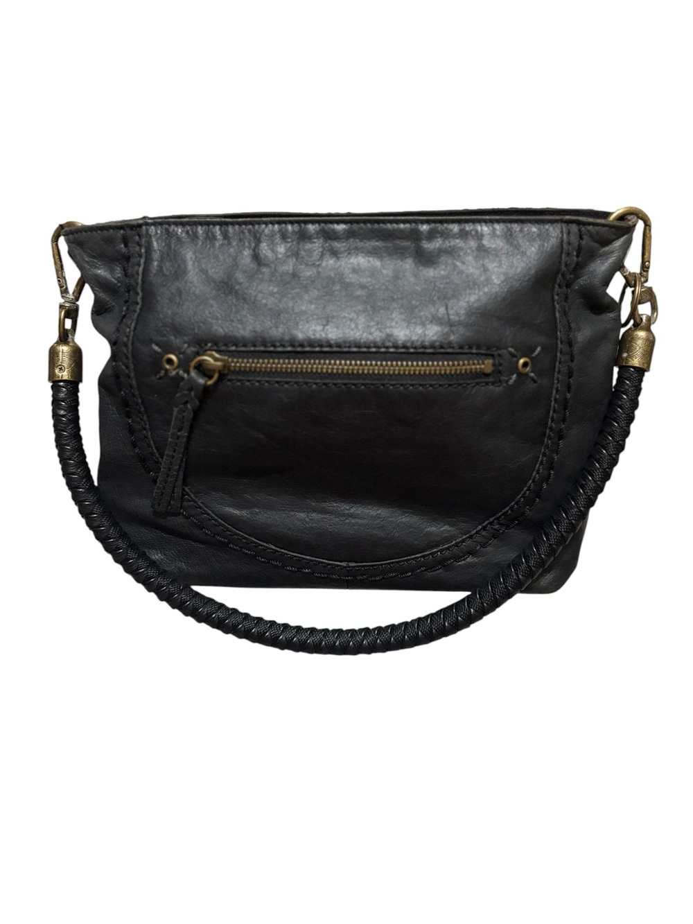 The Sak Indio Hobo Shoulder Bag Black Soft Leather Braided Strap Purse